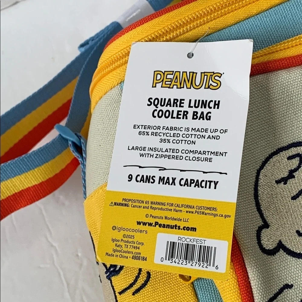 Peanuts Snoopy Charlie Brown 9 Can Square Cooler Bag Igloo Insulated NWT